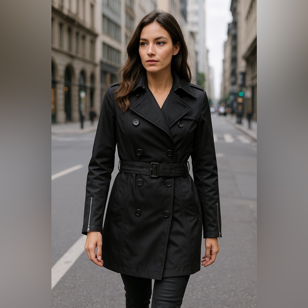 RARE Dawn Levy Black Belted Trench Coat Small